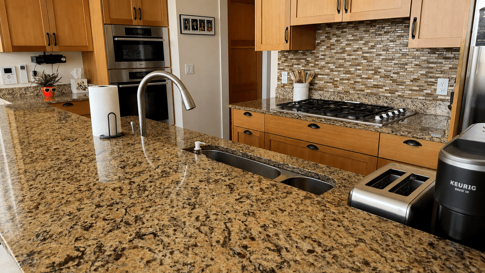A polished kitchen after counters and cooking surfaces were cleaned